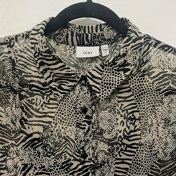 ICHI Sheer Animal Print Tiered Dress w/ Liner – Size 40 - Picture 3 of 4